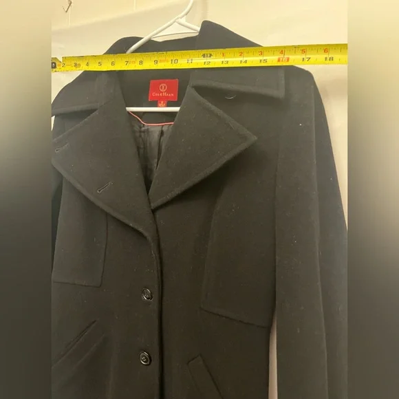 Cole Haan Elegant Black Women's Cashmere/Wool Blend Wide Lapels Coat Sz 6